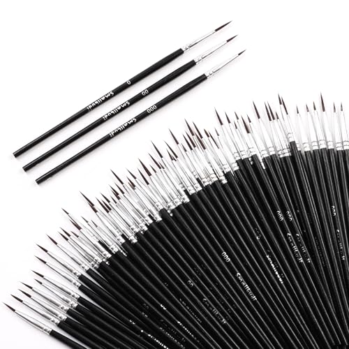 Smallbudi 72 PCS Tiny Detail Paint Brushes, Fine Tip Paint Brush Set 3 Size | #0 #00 #000 Round Thin Liner Brush for Acrylic Painting Watercolor Oil Miniature Model Crafts Paint by Numbers