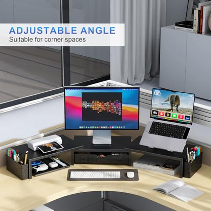 gianotter Dual Monitor Stand Riser With Drawer and 2 Pen Holders - color: Black