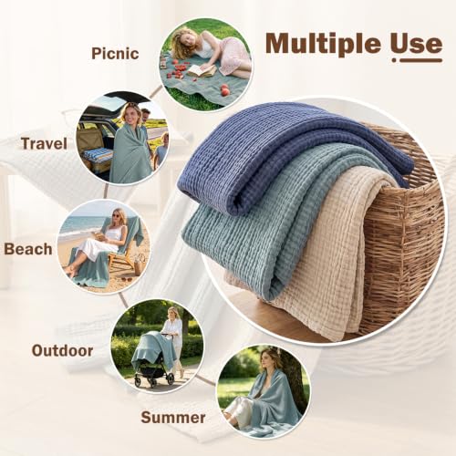 EMME Muslin Blankets for Adults, Cotton Large Throw Blanket 4-Layer, Couch Breathable Gauze Soft Lightweight Bed Blankets, Two-Tone Weave Design, Pre-Washed Softer Touch (Heather Teal, 50"x70") - color: 02 - Teal, size: Large Throw (50" X 70")