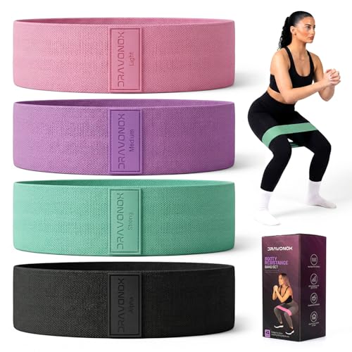 Fabric Resistance Bands for Working Out, 4 Levels Elastic Workout Bands for Women Men, Non-Slip Exercise Bands for Pilates Glutes & Hip Stretching, Gym Booty Loops for Physical Therapy Legs and Thigh
