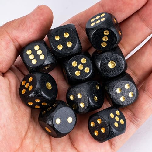 Wooden D6 Dice Set 10PCS 16mm 6 Sided Dice for DND RPG Board Games - color: D6-black G