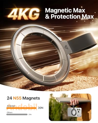 andobil [2026 Unrivaled Stability] Magnetic Phone Grip Holder for MagSafe | Stronger 2-Sided Magnetic Phone Ring Kickstand w/ Silicone Loop MagSafe Accessories for iPhone 17 Pro Max Air 16/15/14/13/12 - color: Space Grey