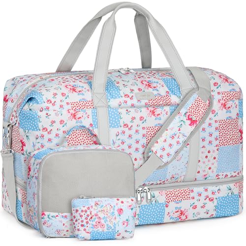 IBFUN Weekender Bags for Women, 21" Travel Duffle Bag with Shoe Compartment - color: E3-Blue