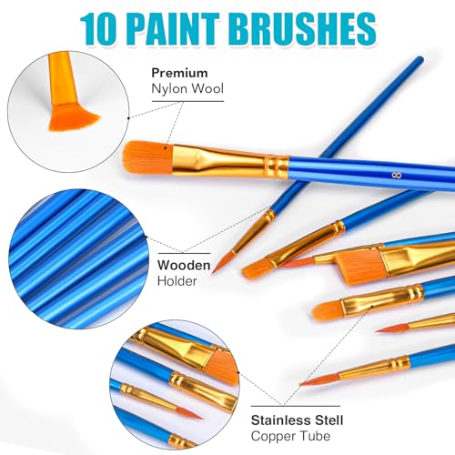 ESRICH 26 PCS Acrylic Paint Set with 12 Colors Acrylic Paints | 10 Paint Brushes, 2 Canvas, 1 Wood Easel, 1 Plate, Painting Supplies Kits for Kids, Adults, Artists and Beginners - color: 12 Color