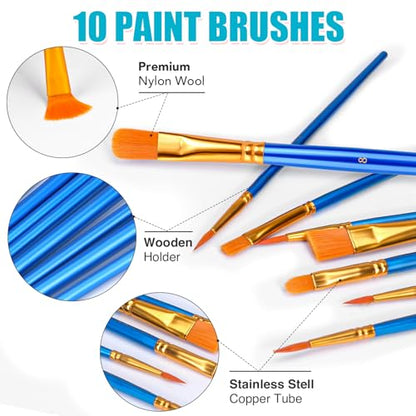 ESRICH 26 PCS Acrylic Paint Set with 12 Colors Acrylic Paints | 10 Paint Brushes, 2 Canvas, 1 Wood Easel, 1 Plate, Painting Supplies Kits for Kids, Adults, Artists and Beginners - color: 12 Color