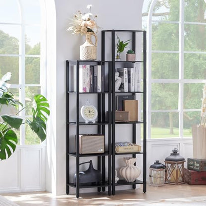 YUFAM 6 Tier Tall Skinny Bookshelf, Narrow Bookcase, Wooden Shelf, Black - color: Black, size: 6-Tier