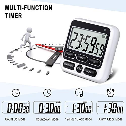 4-in-1 Digital Timer with Count Up/Down, Clock & Alarm, Ring & Silent Modes - color: Black