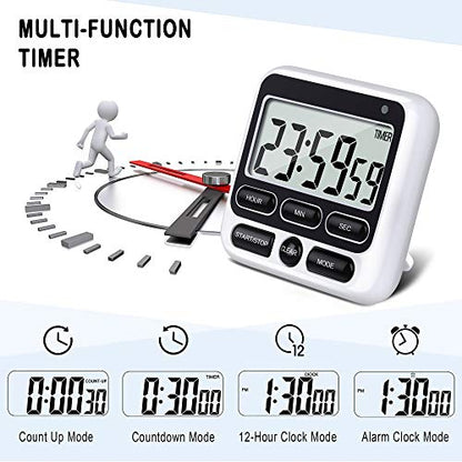 4-in-1 Digital Timer with Count Up/Down, Clock & Alarm, Ring & Silent Modes - color: Black