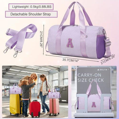 Personalized Initial Dance Bag for Girls,Small Gym Sport Yoga Dance Bags Gift for Kid,Cute Letter Kid Weekender Ballet Bags,Toddler Travel Duffle Tote with Adjustable Straps(Purple-A) - color: Purple, style: A
