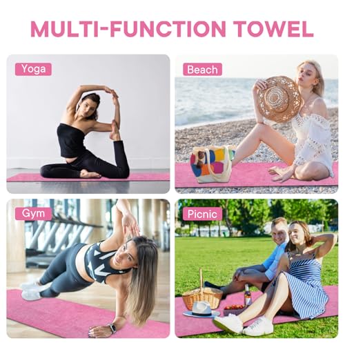 Hot Yoga Towel with Grip Dot, Non Slip Sweat Absorbent Microfiber Yoga Mat Towels for Hot Yoga, Pilates, Fitness and Workout 72inch x 24inch - color: Hot Pink