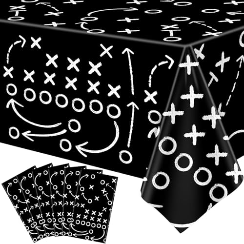 6Pcs 51 X 86IN Football Tablecloths Football Tactical Themed Tablecloths Party Favor Supplies Football Table Covers for Football Theme Party Favors Supplies Games Black Disposable Table Cloth
