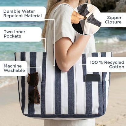 Folkulture Beach Tote Bags For Women, Beach Must Haves 2026-18x15 Inch | Waterproof,Sandproof, Large Tote Bags for Women, Swimming Pool, Beach Essentials, Simple Modern Pool Bag, Bolsos Para Mujeres - color: Dark Blue