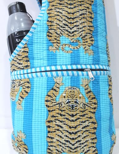 INDIAN CRAFT CASTLE Yoga Mat Bag | Tote Mat Bag | Sling Yoga Tote w/Large Side Pocket & Zipper Pocket | Yoga Mat Carrier Fits Most Size Mats - color: Aqua and Yellow