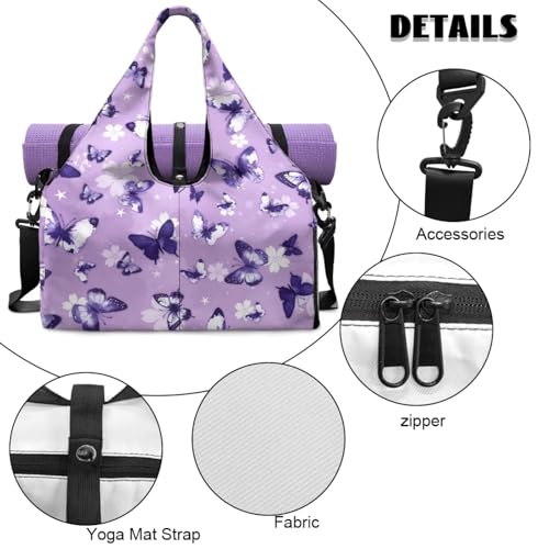 Yoga Mat Bag for Men Women Canvas Yoga Mat Carrier Take In Out Mat Easily for Beach Swim Bags Pool Sports Gym - color: Butterfly blue