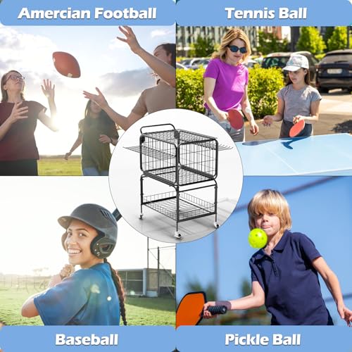 Tennis Ball Cart for 350 Balls, Trolley Cart with Wheels Laundry Basket, Extra Large Utility Trolley for Storage Sport Equipments DIY Tools Toys Ball Hopper Tennis Racket