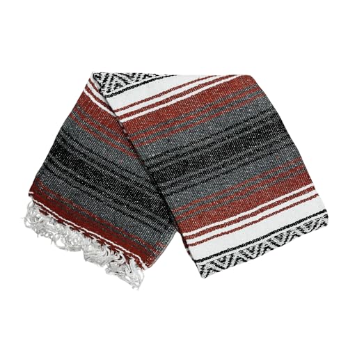 Open Road Goods Mexican Blanket - Authentic Serape Falsa Blanket - Handmade (Rust) - color: Rust