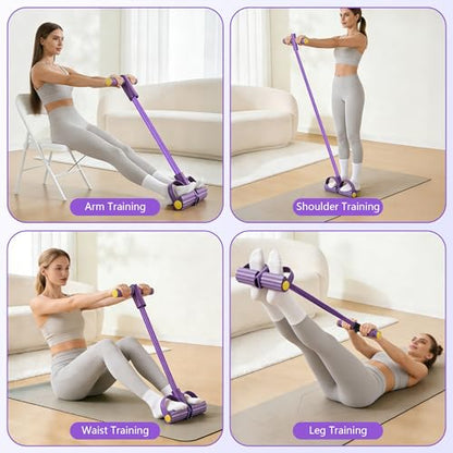 Pedal Resistance Band with Handle, 6-Tube Natural Rubber Exercise Bands - color: Purple