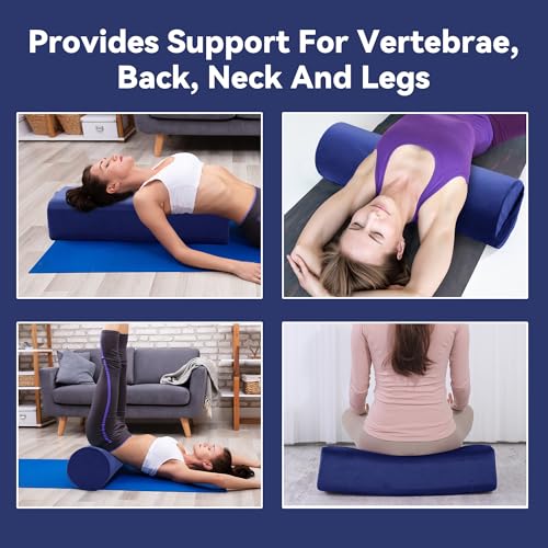 MABOZOO Yoga Bolster Set, Velvet Cover High Density Foam Pillows for Restorative Yoga and Meditation, Rectangular and Cylinder Bolster Pillow Meditation Cushion Pillow For Women Leg - color: Blue