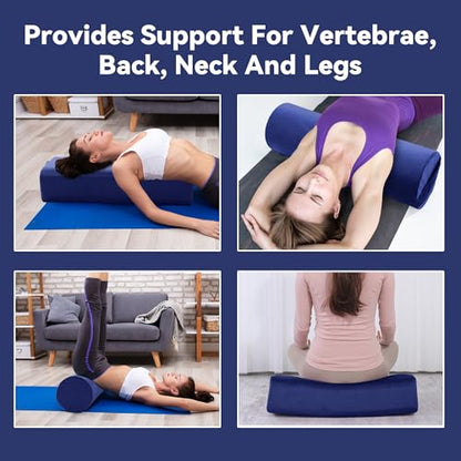 MABOZOO Yoga Bolster Set, Velvet Cover High Density Foam Pillows for Restorative Yoga and Meditation, Rectangular and Cylinder Bolster Pillow Meditation Cushion Pillow For Women Leg - color: Blue