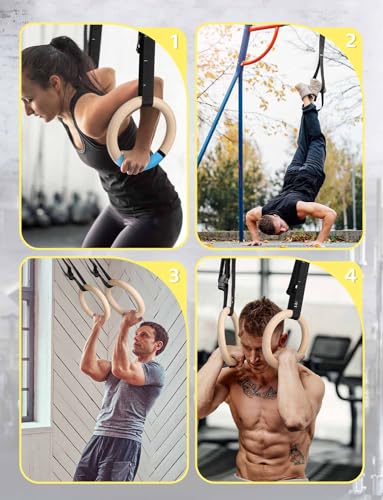 GHB Gymnastic Rings Wooden Gym Rings 1.25" Olympic Rings Adjustable Straps Pull Up Rings Sets for Workout Bodyweight Fitness Training - style: 32mm Rings & Buckle Numbered Straps Set