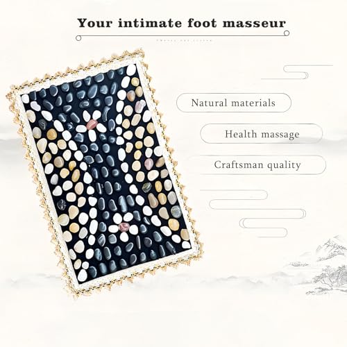Acupressure Mat Foot Massager, Reflexology Pad with Natural Pebble Stones | Natural cobblestone foot massager mat with flexible base & lace border. Stimulates acupoints for pain relief & relaxation - color: Pebble-flower