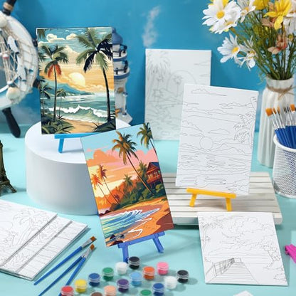 Blosssound 10 Set Pre Printed Canvas Pre Drawn Canvas Painting with Easel Kits 5" x 7" Outline Painting Panels for Beginners, DIY Craft Project, Party Favor, Home Decors(Hawaii) - style: Hawaii