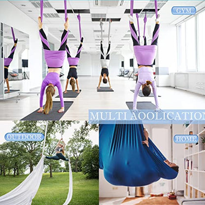 Aerial Silks Yoga Swing Set, Fitness Aerial Yoga Kit | Anti-Gravity Flight Aerial Yoga Hammock Kit; Low/Non Stretch Nylon Tricot Fabric; For Fitness & Dance; Hardware Included - color: Emerald Green