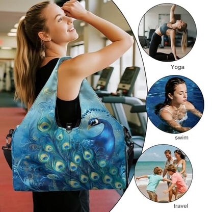 Yoga Mat Bag for Men Women Canvas Yoga Mat Carrier Take In Out Mat Easily for Beach Swim Bags Pool Sports Gym - color: Blue Peacock