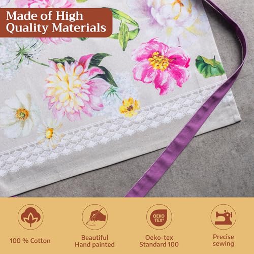 Maison d' Hermine Aprons for women with Pocket 100% Cotton (27.50"x31.50") | Adjustable Neck Strap & long ties Apron Men Chef Wedding Cooking Gardening Server Maid - color: 052 - Pivoine