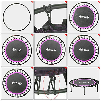 Newan 40"-48" Silent Mini Trampoline Fitness Trampoline Bungee Rebounder Jumping Cardio Trainer Workout for Adults-Max Limit 330lbs - color: A 40" Round Pink (NO Handle)