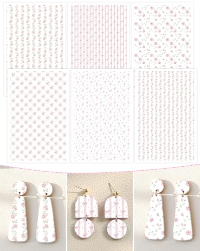 Puocaon Flower Clay Transfer Paper - Pink Rose Transfer Sheets for Polymer Clay Earrings Jewlery Floral Design - color: pink small flower