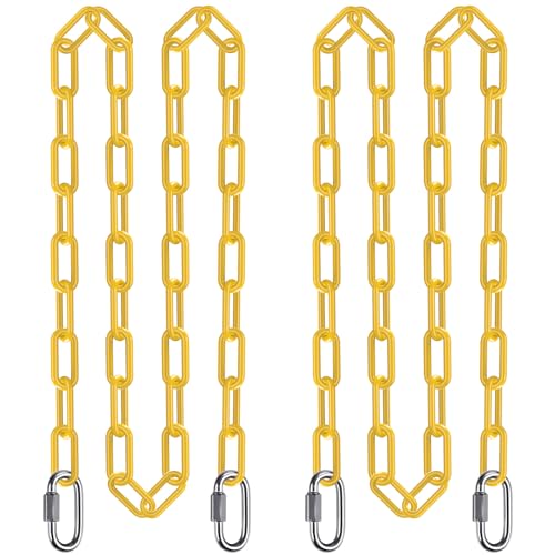 SELEWARE 2Pcs 100" Hanging Swing Chain Yellow Plastic Coated Hanging Chain | 1000LB Capacity Porch Swing Chain with 4 Carabiners, Hammock Hardware Kit for Hanging Chair, Punching Bag, Indoor Outdoor Gym - color: Yellow, size: 100" (2 Pcs)
