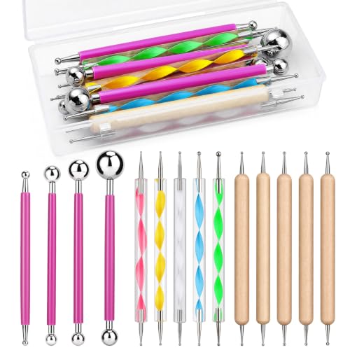 LOKUNN 14 PCS Dotting Tools Ball Styluses Dotting Tools for Painting | Embossing Tools, Ball End Dot Art Tools, Dot Painting Tools, Pottery Clay Modeling Embossing Nail Art Mandala Tools - size: 14 PCS PINK