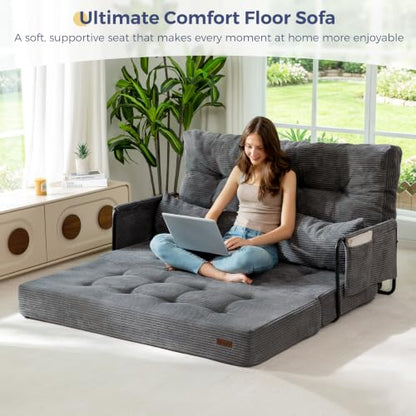 MAXYOYO Adjustable Folding Sofa Bed Couch with 2 Pillows, Dark Grey - color: Dark Grey