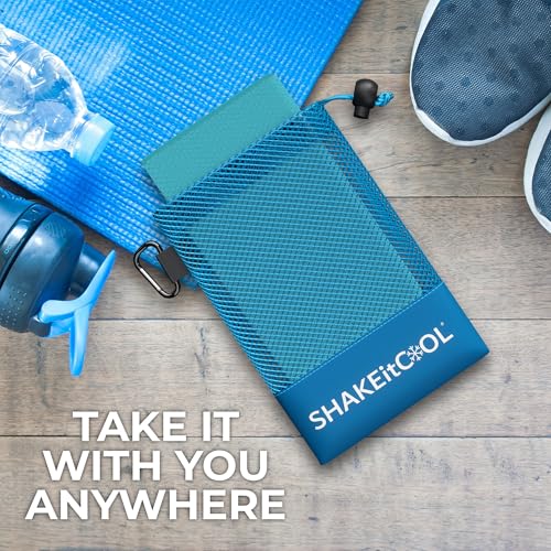 SHAKEitCOOL Extended Size Cooling Towel – Be Cool in Style - Heat Relief, Soft, Lightweight, Sun Protection, Easy Clean - Perfect for Biking, Hiking, Running, Yoga, Golf, Gardening - Teal M - color: Teal
