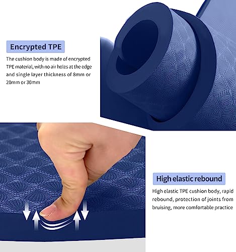 8/20/30mm Jump Rope Mat Fitness Exercise Mat Durable, Non-Slip, Workout Mats with Jump Rope & Carrying Bag for Home Gym Flooring (55"x 24") - color: Blue-20mm