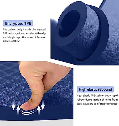 8/20/30mm Jump Rope Mat Fitness Exercise Mat Durable, Non-Slip, Workout Mats with Jump Rope & Carrying Bag for Home Gym Flooring (55"x 24") - color: Blue-20mm