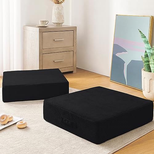 Wellsin Solid Square Floor Pillows for Adults Kids - Large Meditation Floor Pillow Seating Cushion with Thick Foam & Washable Velvet Cover, 2 Pack, 22x22x5 Inch, Black - color: Black, size: 2 Pack (22"x22")