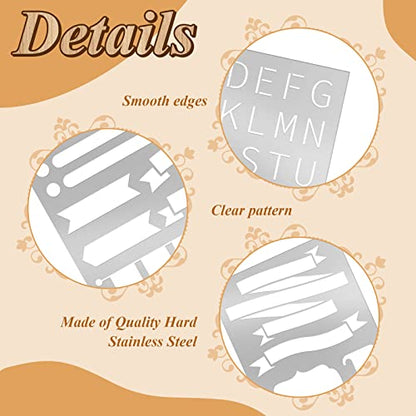 Lewtemi 8 Pcs Metal Journal Stencils, Stainless Metal Stencils Wood Tool Journal Style Scrapbooking DIY Wood Carving Engraving, Painting Planning Small Reusable Painting Template(Classic Style) - style: Classic Style,Retro,Vintage