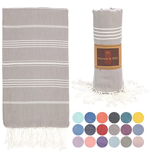 Beach Towel 100% Cotton Turkish Beach Towel Adult 38x70 Inch Pre-washed Absorbent Extra Large|Sand Free Quick Dry BathTowels|Lightweight Blanket|Travel Cruise Camping Spa Gym Yoga Towel|Dapple Grey - color: White Lightgrey