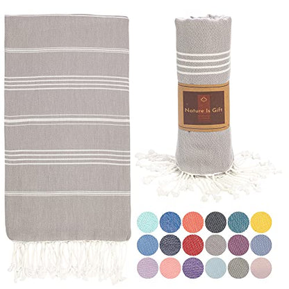 Beach Towel 100% Cotton Turkish Beach Towel Adult 38x70 Inch Pre-washed Absorbent Extra Large|Sand Free Quick Dry BathTowels|Lightweight Blanket|Travel Cruise Camping Spa Gym Yoga Towel|Dapple Grey - color: White Lightgrey