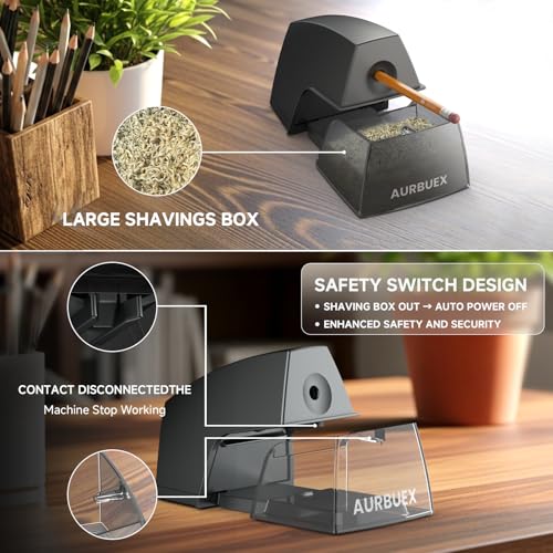 Electric Pencil Sharpener for 6 to 8 mm Pencils Helical Blade Fast 4 Second Sharpening Large Shavings Bin Non Slip Feet Safe Design for Classroom Office and Home(S1131) - color: Black