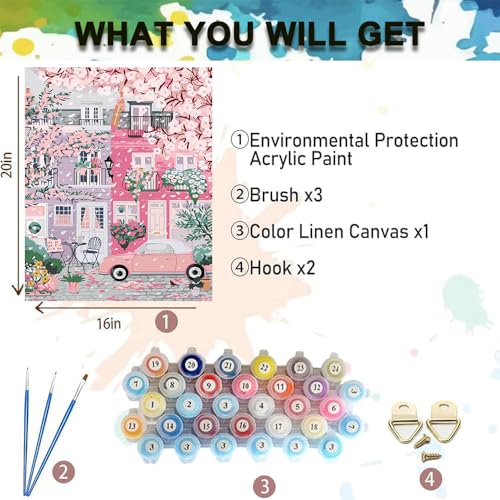 Paint by Numbers Kit for Adults,Cityscape DIY Paint by Number 16x20 In | Paint by Number for Beginner,Adult Paint by Number,HD Color Canvas,DIY Tool Kits,Stress Relief Craft,Great Gift,Without Frame - color: MT6132