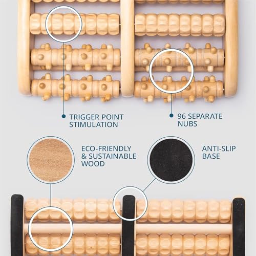 TheraFlow Foot Massager for Plantar Fasciitis Relief - Mom Gifts for Women & Gifts for Dad, Wooden Foot Roller Massager with Deep Tissue & Reflexology Nubs (Includes Reflexology Chart) - size: X-Large