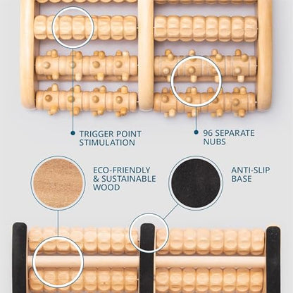 TheraFlow Foot Massager for Plantar Fasciitis Relief - Mom Gifts for Women & Gifts for Dad, Wooden Foot Roller Massager with Deep Tissue & Reflexology Nubs (Includes Reflexology Chart) - size: X-Large