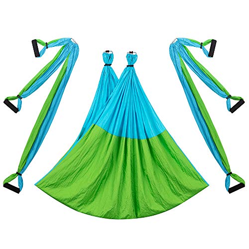 Aerial Trapeze Yoga Hammock Kit - Ultra Strong Antigravity Yoga Flying Sling Inversion Swing Tool Set - color: Mixed Green