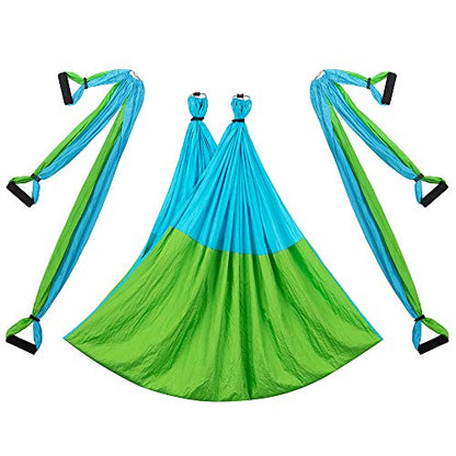 Aerial Trapeze Yoga Hammock Kit - Ultra Strong Antigravity Yoga Flying Sling Inversion Swing Tool Set - color: Mixed Green