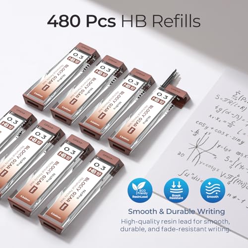 Nicpro 3 Pack Blocky Gear 0.3 mm Metal Mechanical Pencils Set with Case | Lead Drafting Pencil with 8 Tube (480PCS) Lead Refills, 4 Erasers, 18 Eraser Refills for Art Writing, Sketching Drawing - style: 0.3mm