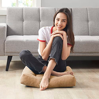 Meditation Floor Pillow, Square Large Pillows Seating for Adults, Tufted Corduroy Floor Cushion for Living Room Tatami, Coffee Brown 22x22 Inch, 1 Count (Pack of 1) | Reading nook & office use, Tatami seating, Breathable corduroy cover, 3.5 in thick, Shre