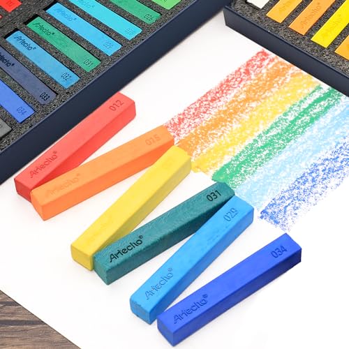 Artecho 24pcs Soft Pastels, Square Chalk | Drawing, Blending, Layering, Shading - style: 24 colors long